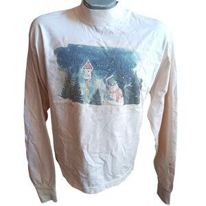 Vintage T-shirt Large Snowman 90's Fruit Of The Loom Super Cotton Long Sleeve